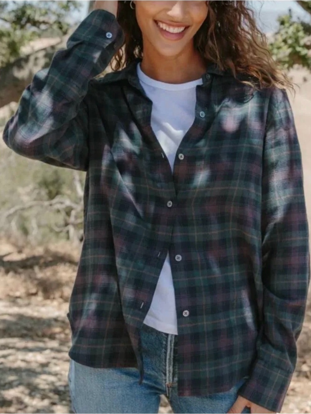 Jenni Kayne Classic Flannel Button-Down Shirt in Forest Plaid Size S
